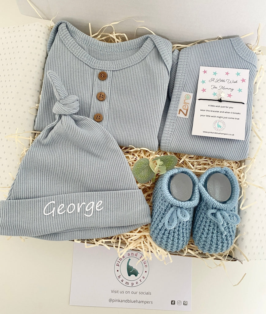 Beautiful Personalised Baby Boy Gift Set, Gorgeous Baby Shower Gift - Pink and Blue Hampers