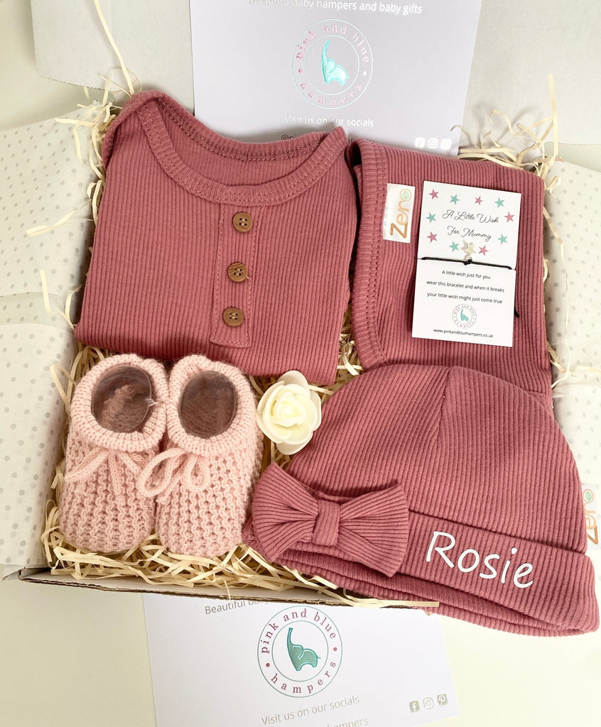Beautiful Personalised Baby Girl Gift Set, Gorgeous Baby Shower Gift - Pink and Blue Hampers