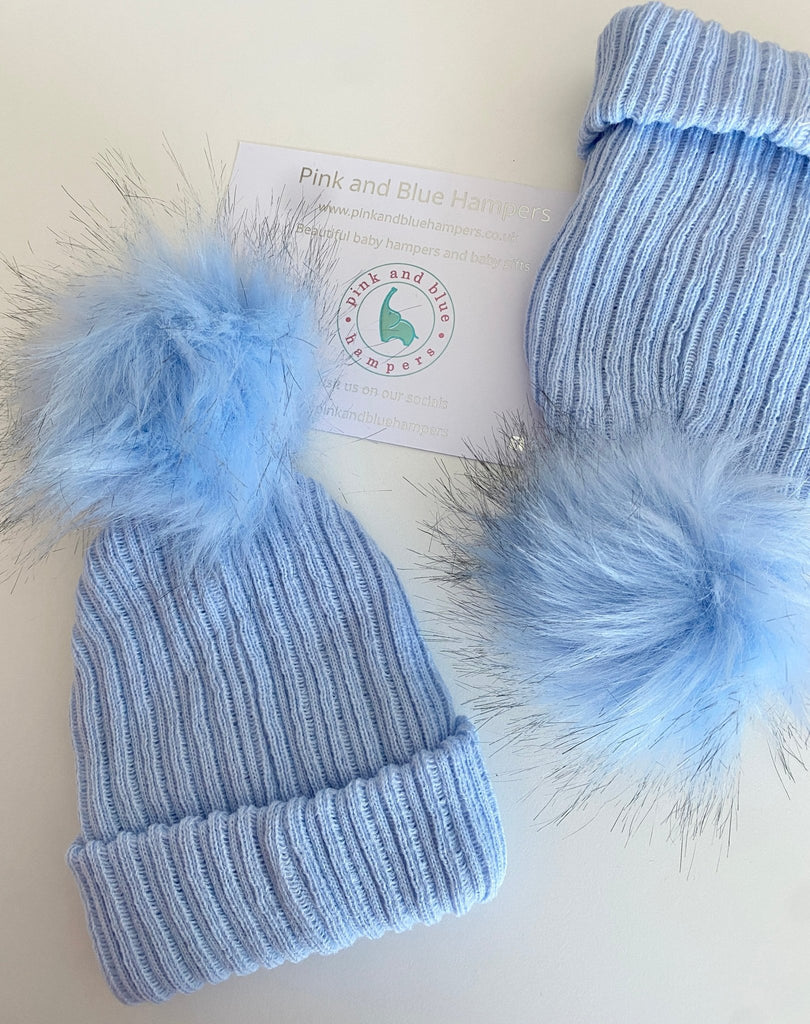 Blue Pom Pom Hat - Pink and Blue Hampers