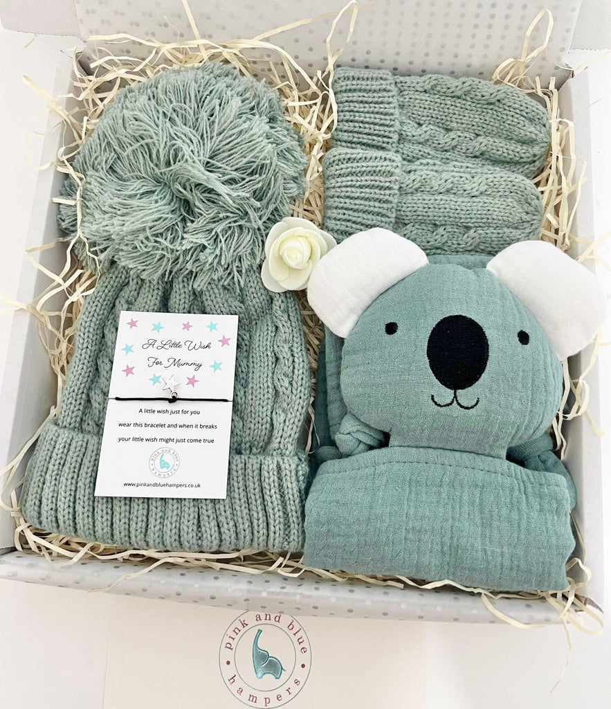 Cute Koala New Baby Gift Set, Muslin Comforter Gift Box - Pink and Blue Hampers