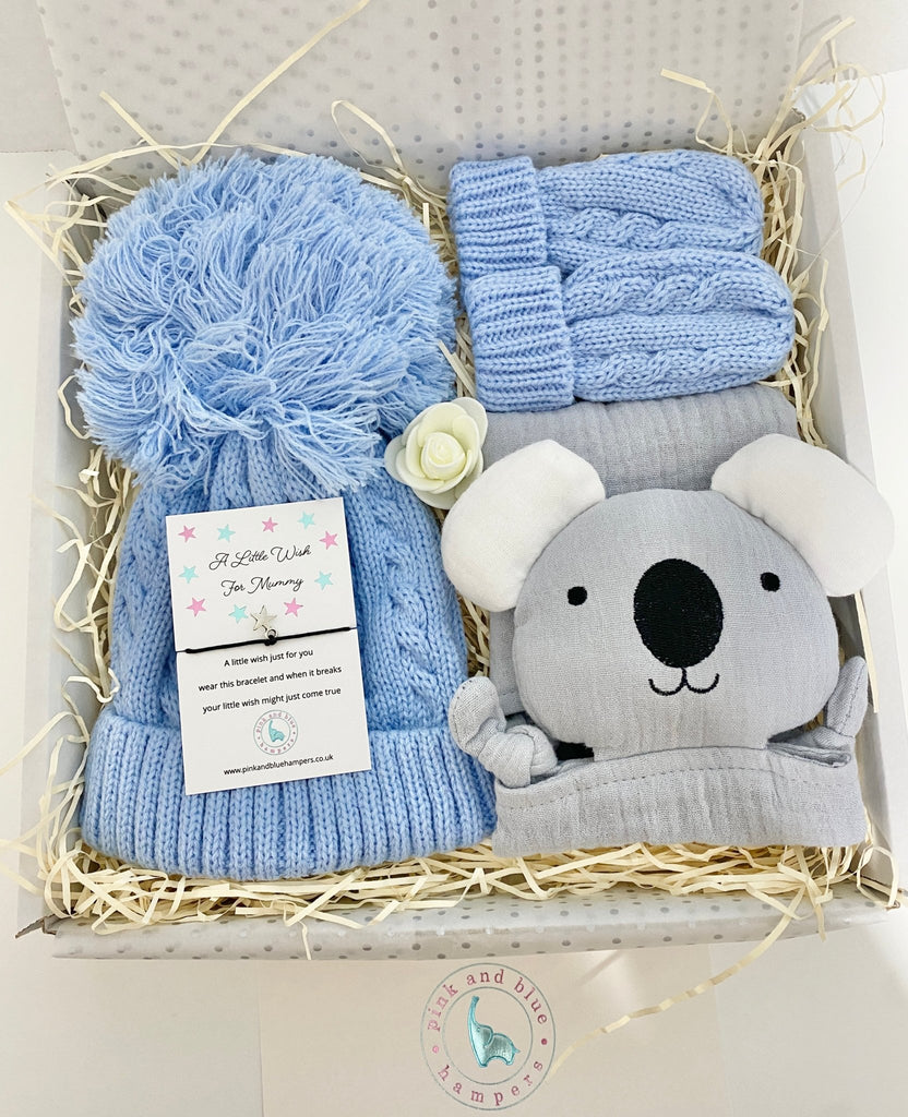 Cute Koala New Baby Gift Set, Muslin Comforter Gift Box - Pink and Blue Hampers