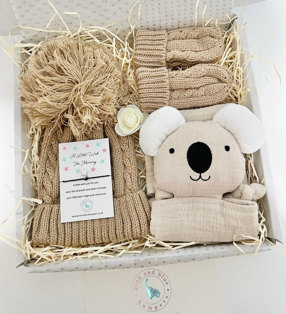 Cute Koala New Baby Gift Set, Muslin Comforter Gift Box - Pink and Blue Hampers