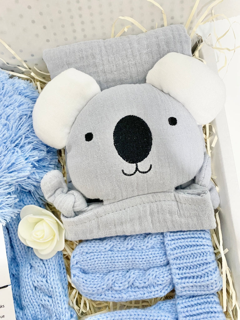 Cute Koala New Baby Gift Set, Muslin Comforter Gift Box - Pink and Blue Hampers