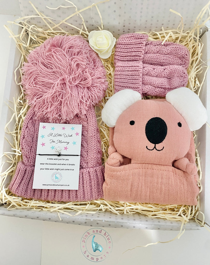 Cute Koala New Baby Gift Set, Muslin Comforter Gift Box - Pink and Blue Hampers