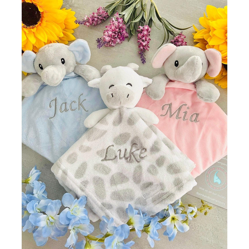 Cute Personalised Baby Comforter, New Baby Gift - Pink and Blue Hampers