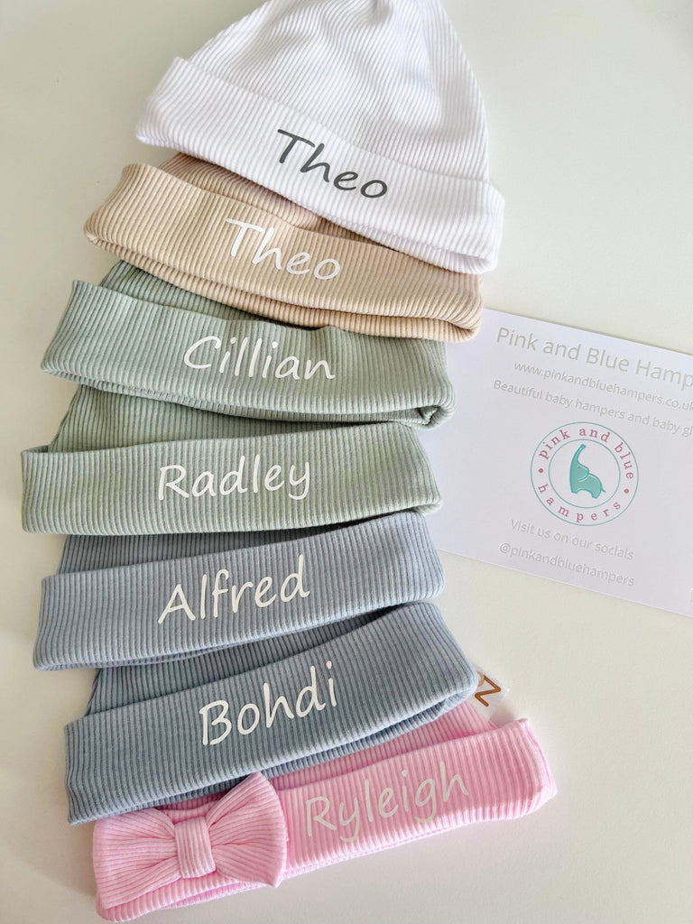 Cute Personalised Ribbed Baby Hat - Pink and Blue Hampers