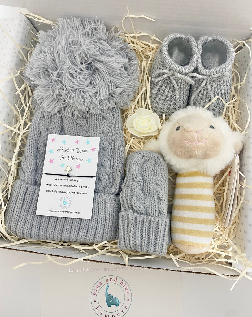 Gorgeous Grey Winter Baby Gift Set, New Baby Gift - Pink and Blue Hampers