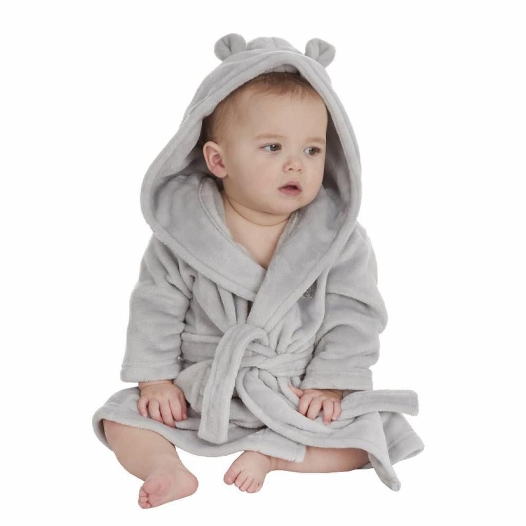 Personalisable Grey Hooded Baby Dressing Gown - Main Image
