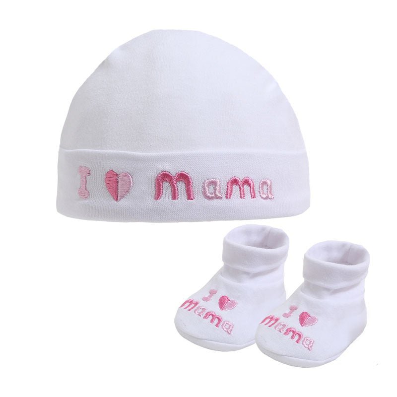 I ‘heart’ Mama Baby Girl Hat and Booties - Pink and Blue Hampers