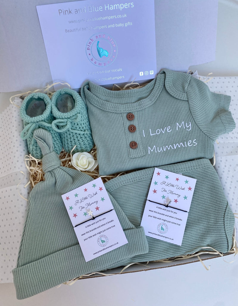 I Love My Mummies Baby Gift, Gift For Two Mums - Pink and Blue Hampers