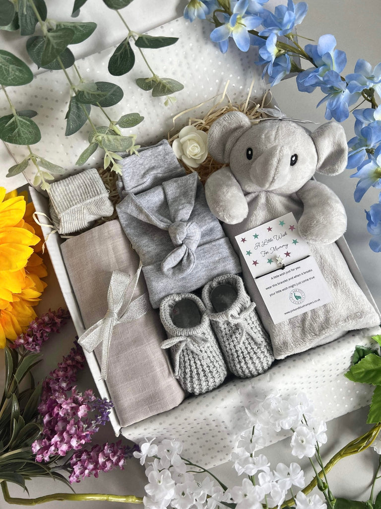 Lovely Unisex Elephant Baby Gift Box, New Baby Gift Set - Pink and Blue Hampers