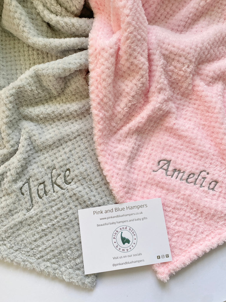 Personalised Baby Blanket, Embroidered Baby Waffle Blanket - Pink and Blue Hampers