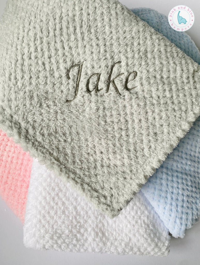Personalised Baby Blanket, Embroidered Baby Waffle Blanket - Pink and Blue Hampers