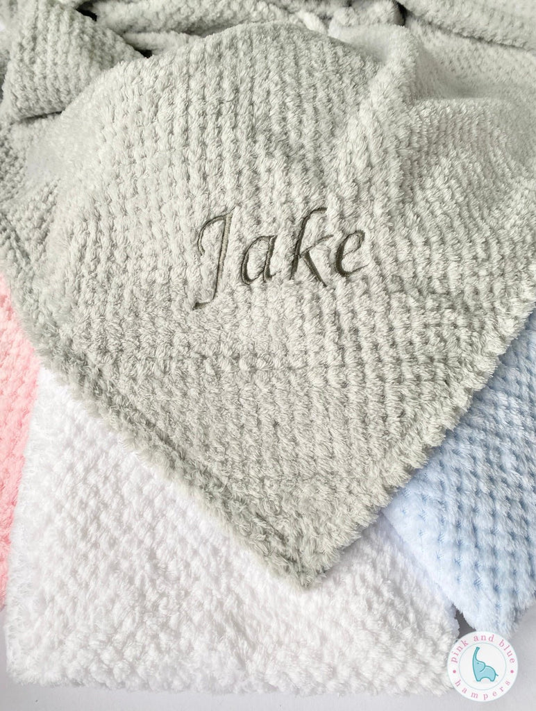 Personalised Baby Blanket, Embroidered Baby Waffle Blanket - Pink and Blue Hampers