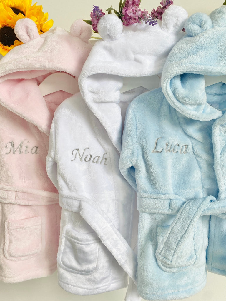 Personalised Baby Dressing Gown, Beautiful Baby Bath Robe, New Baby Gift - Pink and Blue Hampers
