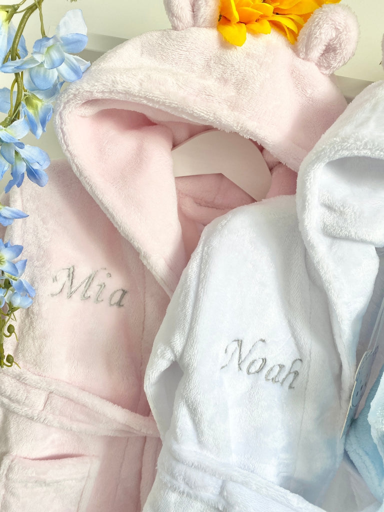 Personalised Baby Dressing Gown, Beautiful Baby Bath Robe, New Baby Gift - Pink and Blue Hampers