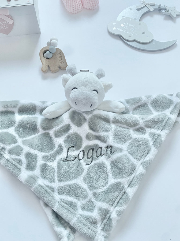 Personalised Giraffe Baby Comforter - Pink and Blue Hampers
