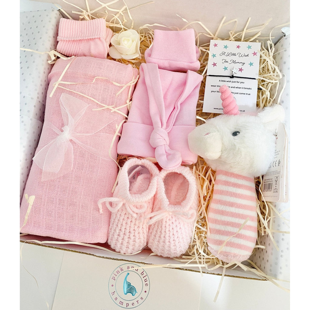 Pretty Pink Baby Girl Gift Set With Rattle Stick - Pink and Blue Hampers