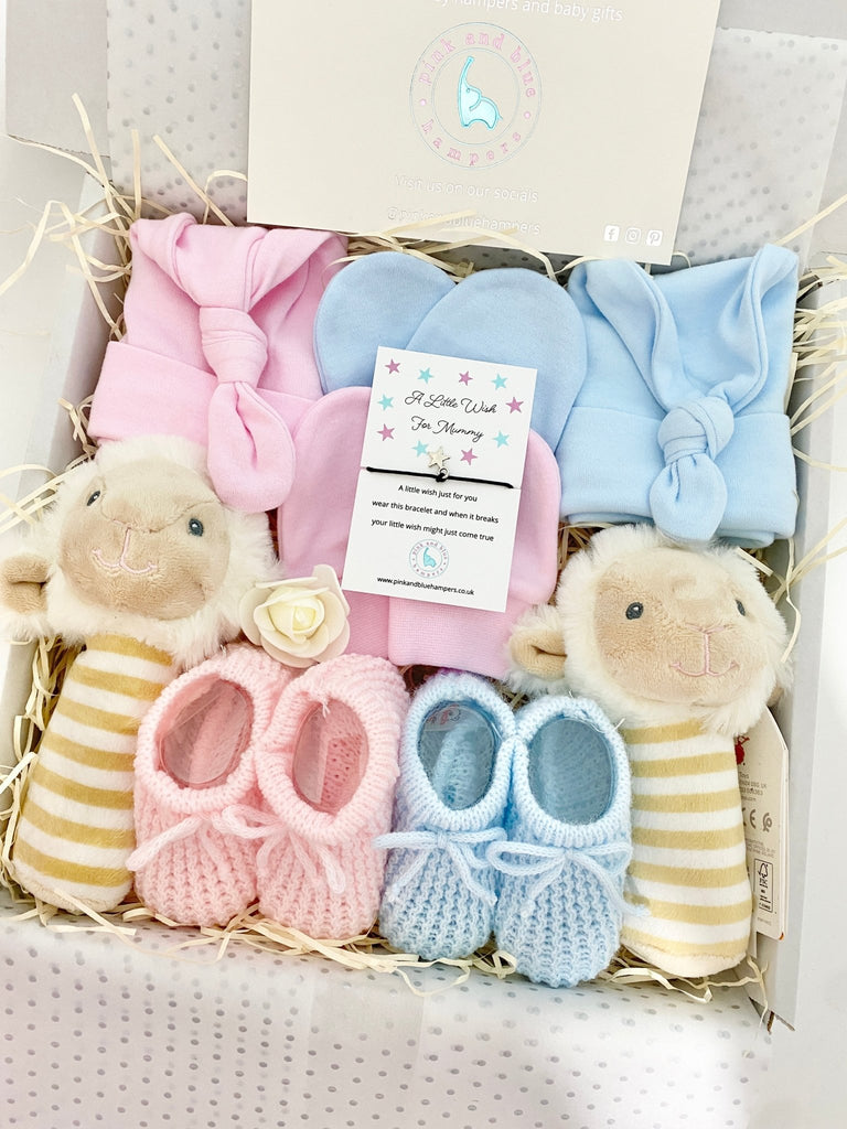 Stunning Twin Boy And Girl Baby Gift Set, Twin Gift Set - Pink and Blue Hampers
