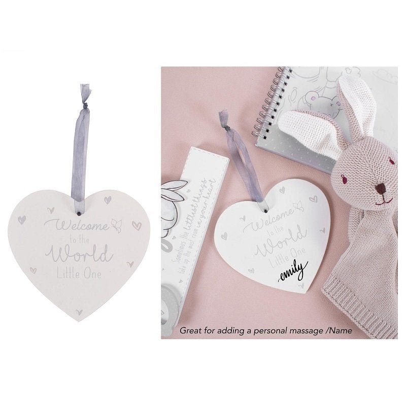 ‘Welcome To The World Little One’ Baby Heart Plaque - Pink and Blue Hampers