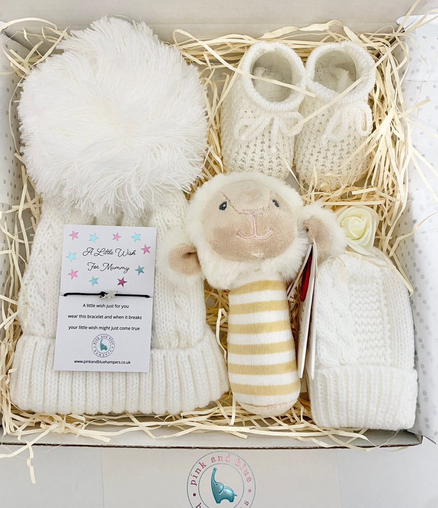 White Winter Unisex Baby Gift Set, New Baby Gift Box - Pink and Blue Hampers